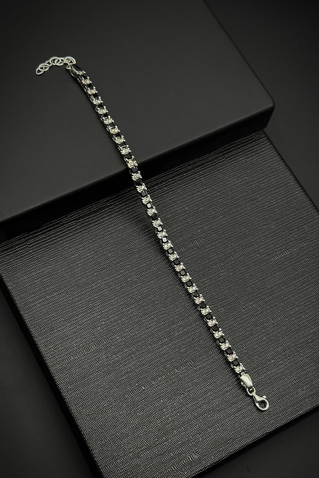 NVM FRNCH 925 Sterling Silver Black Color Zircon Stone Tennis Men's Bracelet FRJ12344-3344-S - Antioch