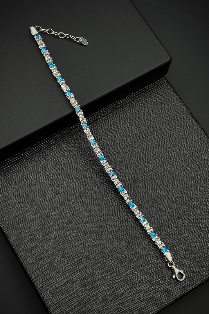 NVM FRNCH 925 Sterling Silver Zircon Stone Turquoise-White Color Tennis Men's Bracelet FRJ12157-3157-M5 - Lloret de Mar