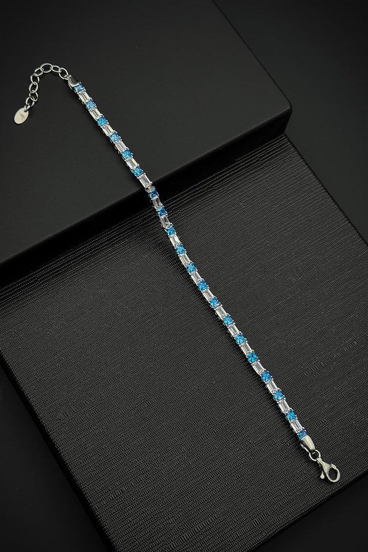 NVM FRNCH 925 Sterling Silver Aqua Marine Stone Turquoise-White Color Tennis Men's Bracelet FRJ12157-3157-MA - Alexandria