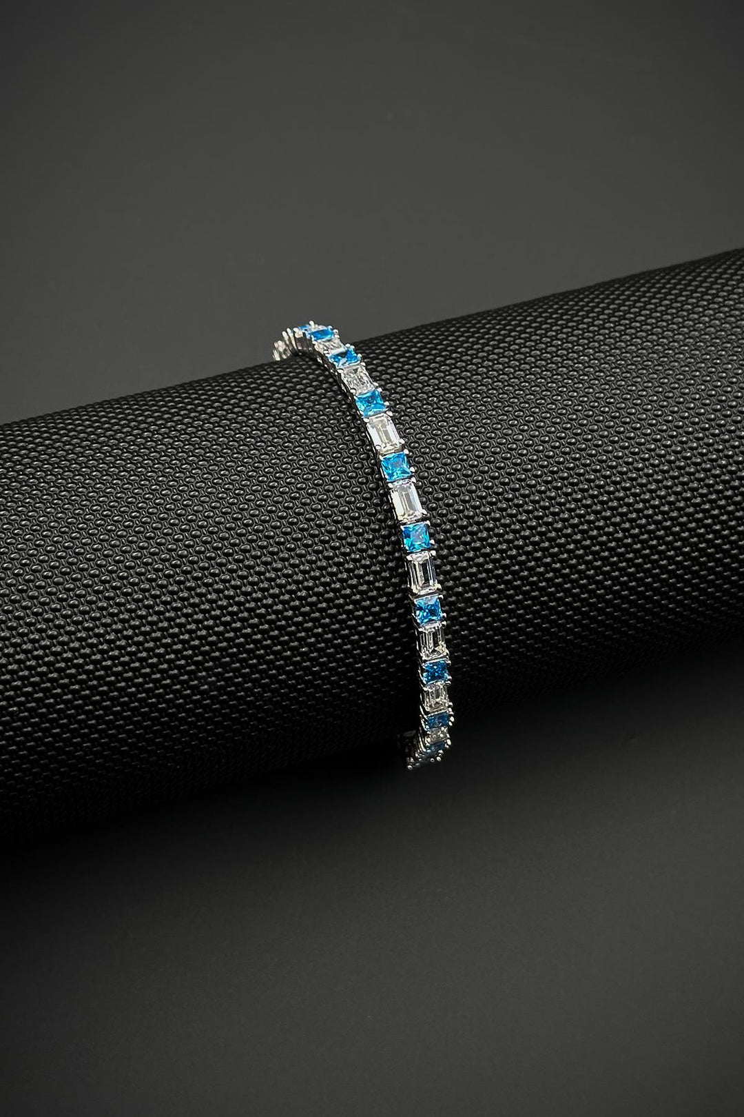 NVM FRNCH 925 Sterling Silver Aqua Marine Stone Turquoise-White Color Tennis Men's Bracelet FRJ12157-3157-MA - Alexandria