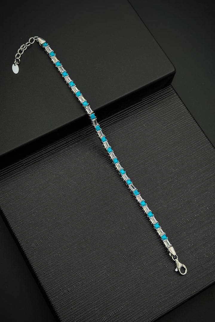 NVM FRNCH 925 Sterling Silver Zircon Stone Turquoise-White Color Tennis Men's Bracelet FRJ12157-3157-MA2 - Torre del Greco