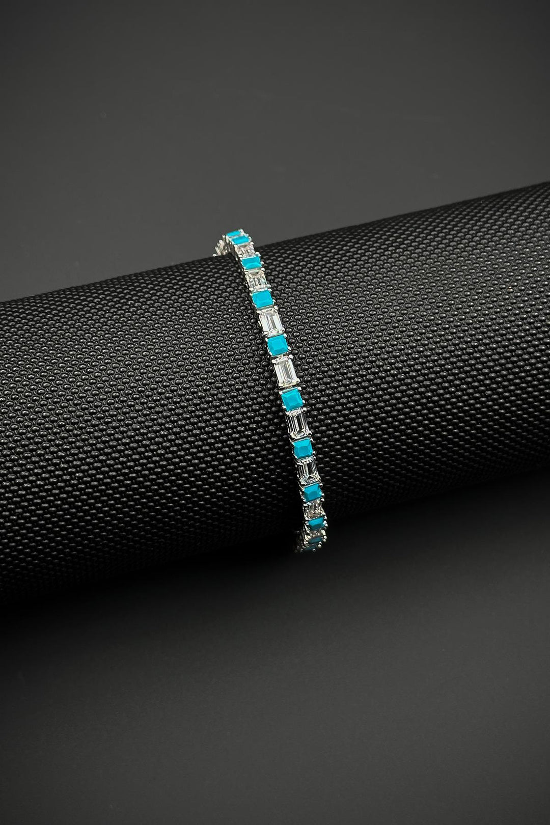 NVM FRNCH 925 Sterling Silver Zircon Stone Turquoise-White Color Tennis Men's Bracelet FRJ12157-3157-MA2 - Torre del Greco