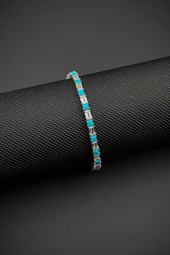NVM FRNCH 925 Sterling Silver Zircon Stone Turquoise-White Color Tennis Men's Bracelet FRJ12157-3157-MA2 - Torre del Greco