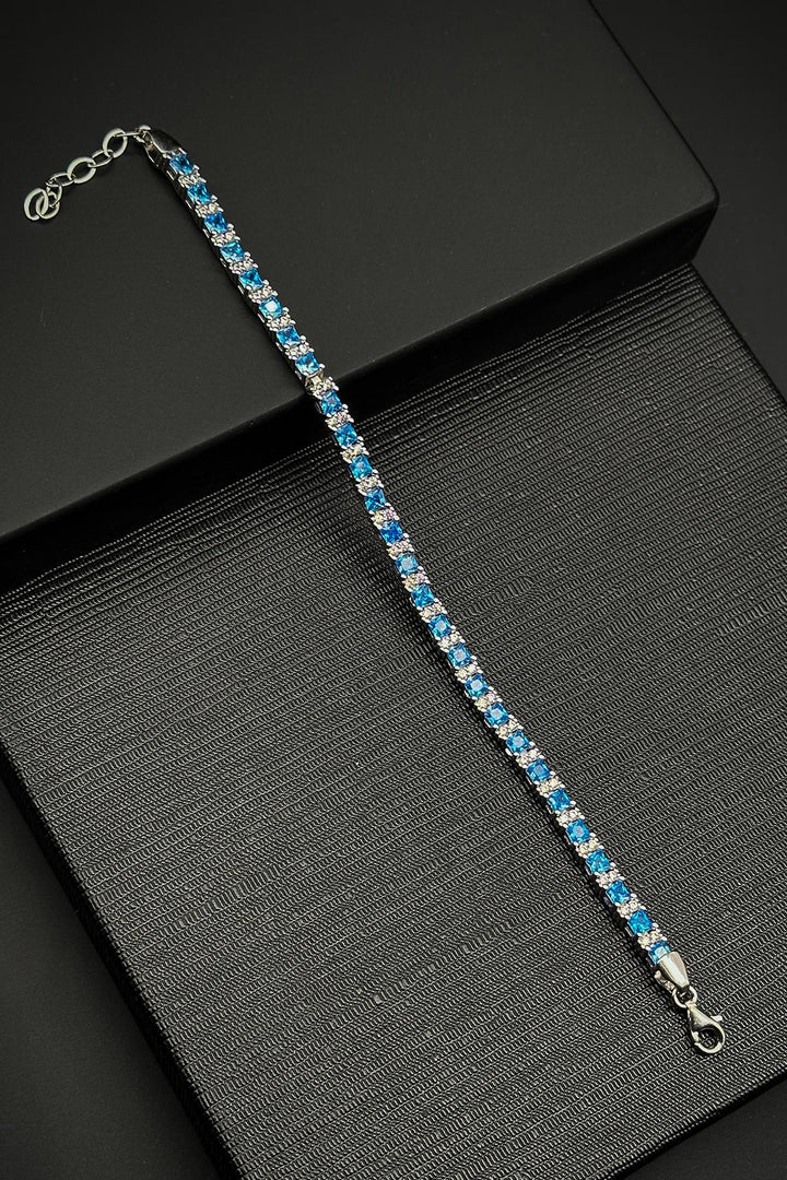 NVM FRNCH 925 Sterling Silver Zircon Stone Turquoise Color Tennis Men's Bracelet FRJ12344-3344-M - Glyfáda