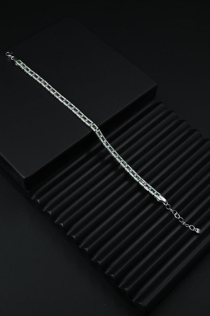 NVM FRNCH 925 Sterling Silver Zircon Stone Green Color Tennis Men's Bracelet FRJ12181-3181-YA - Foligno