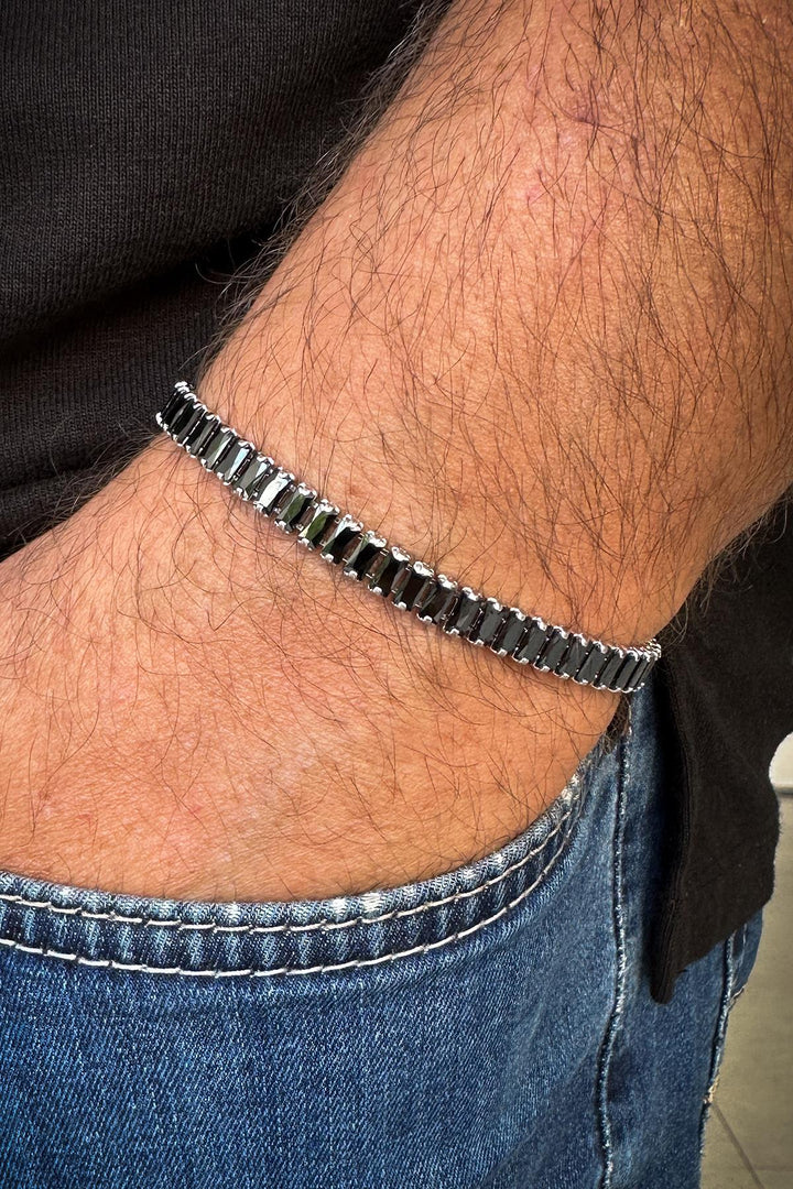 NVM FRNCH Baget Black Color Double Locked Tennis Men's Bracelet with Zircon Stone FRJ12231-3231-S - Modica