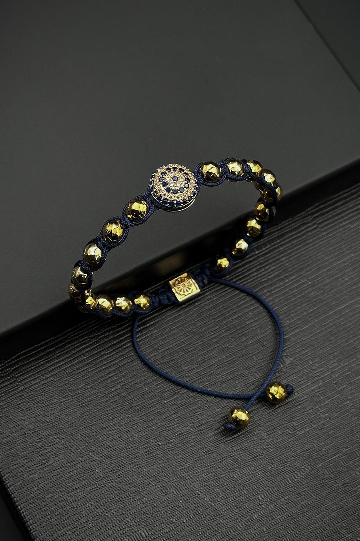 NVM FRNCH Bronze Partly Zircon Stone Navy Color Men's Bracelet FRJ12407-3407-LG - Sumy