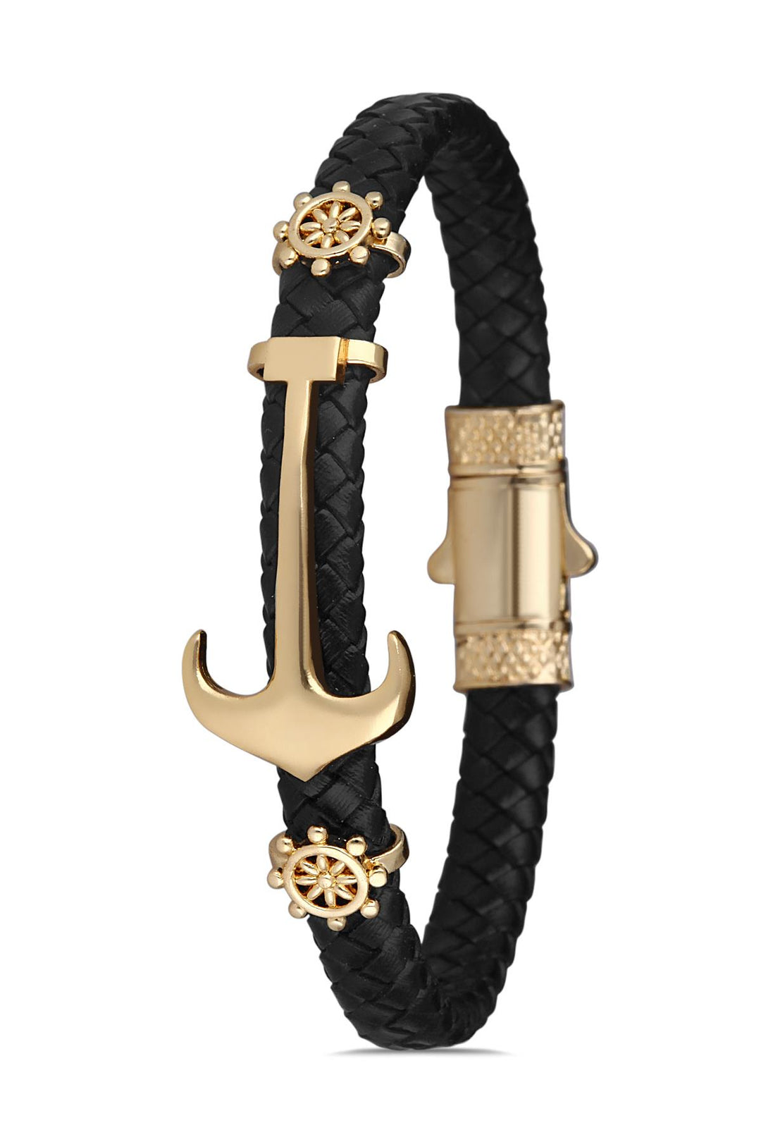 NVM FRNCH Anchor Figured Gold Color Zircon Stone Handmade Leather Men's Bracelet FRJ11230330-G - Arecibo