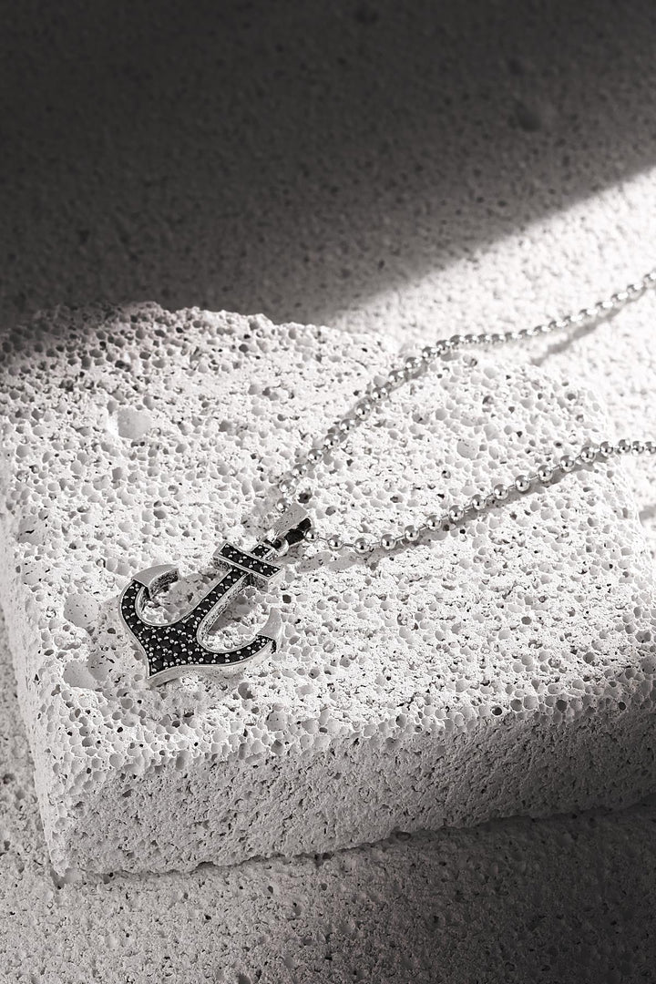 NVM FRNCH Anchor Figure Zircon Stone Antique Silver Color Men's Necklace FRJ30426-526-A2 - Birmingham