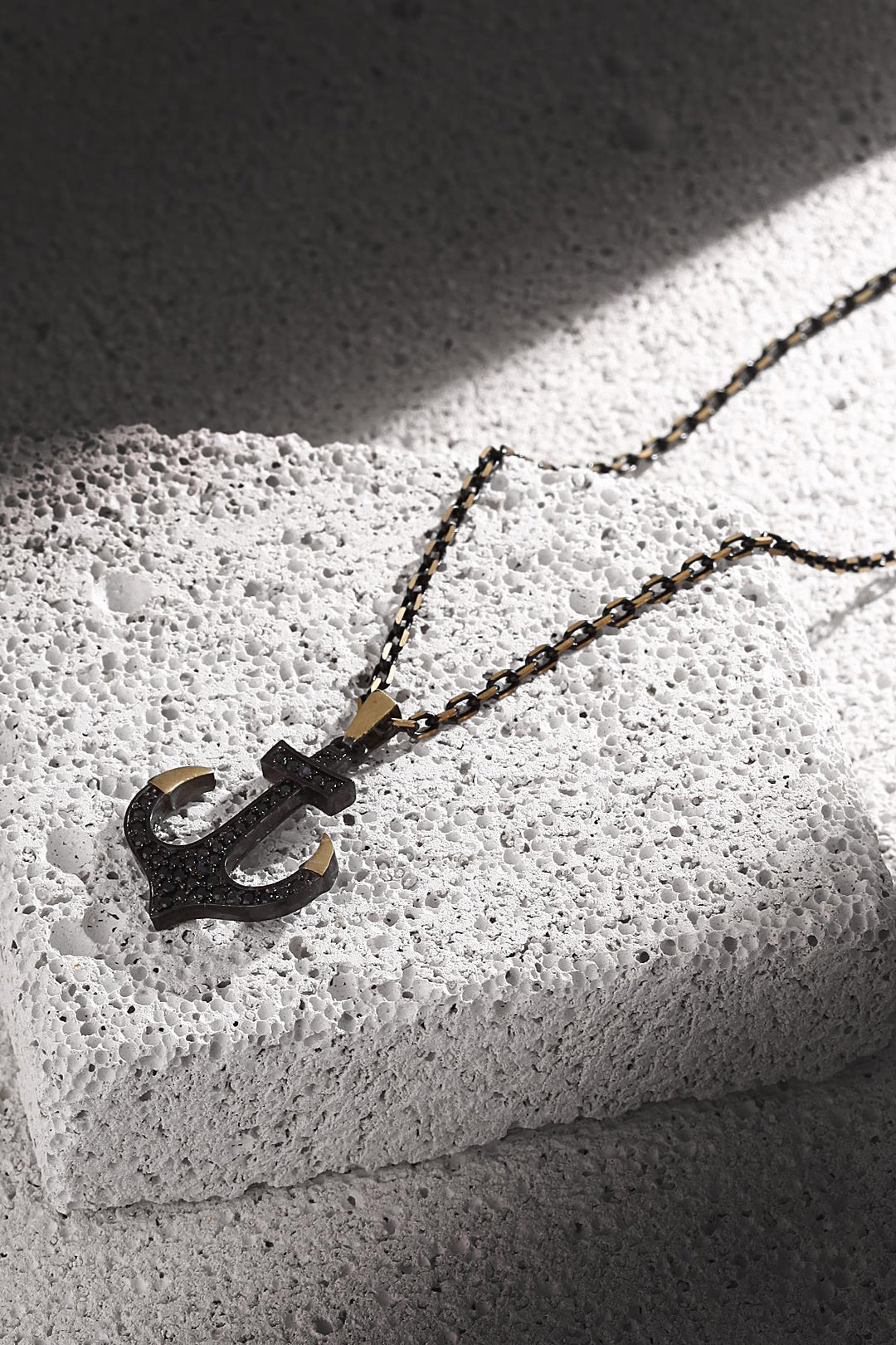 NVM FRNCH Anchor Figure Zircon Stone Aged Black Color Men's Necklace FRJ30426-526-B3 - Clovis