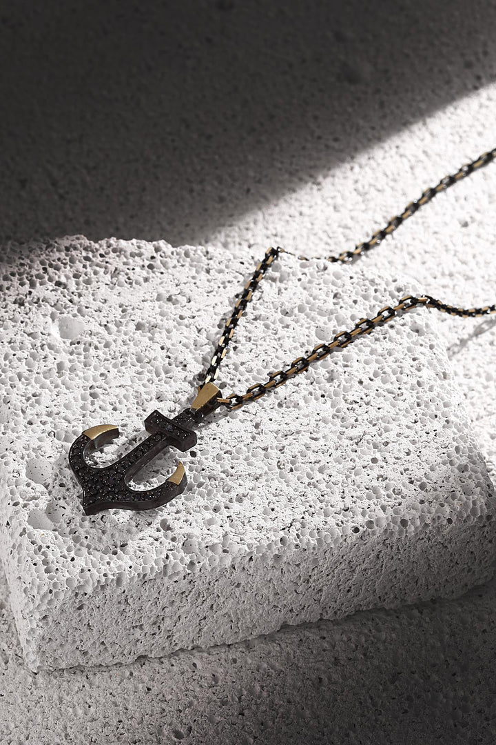 NVM FRNCH Anchor Figure Zircon Stone Aged Black Color Men's Necklace FRJ30426-526-B3 - Clovis