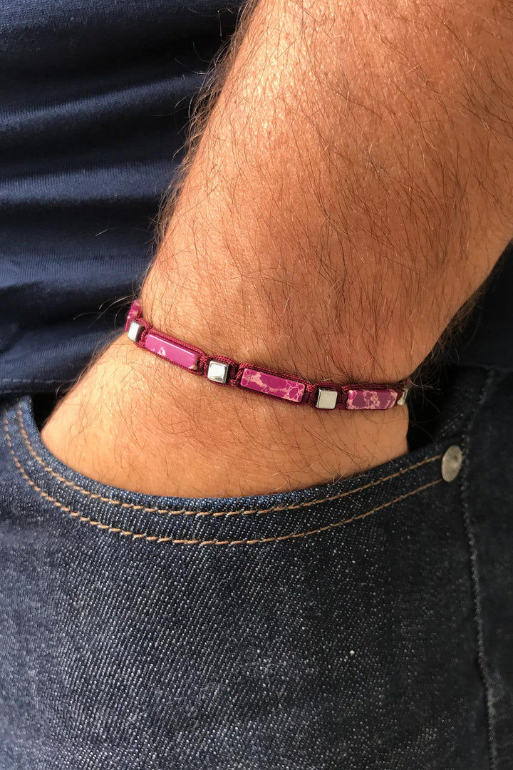 NVM FRNCH Natural Stone Purple Adjustable Men's Bracelet FRJ11253353-MO - Pine Hills