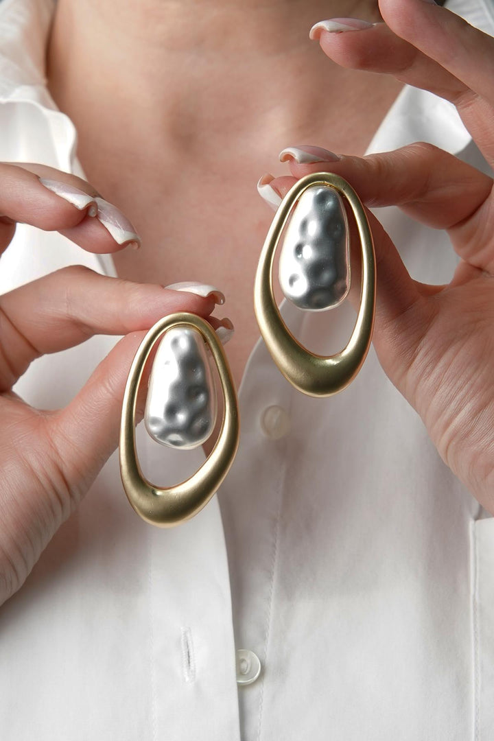 NVM FRNCH Silver and Gold Color Special Design Women's Earrings FRJ5005353-AG - Kamloops