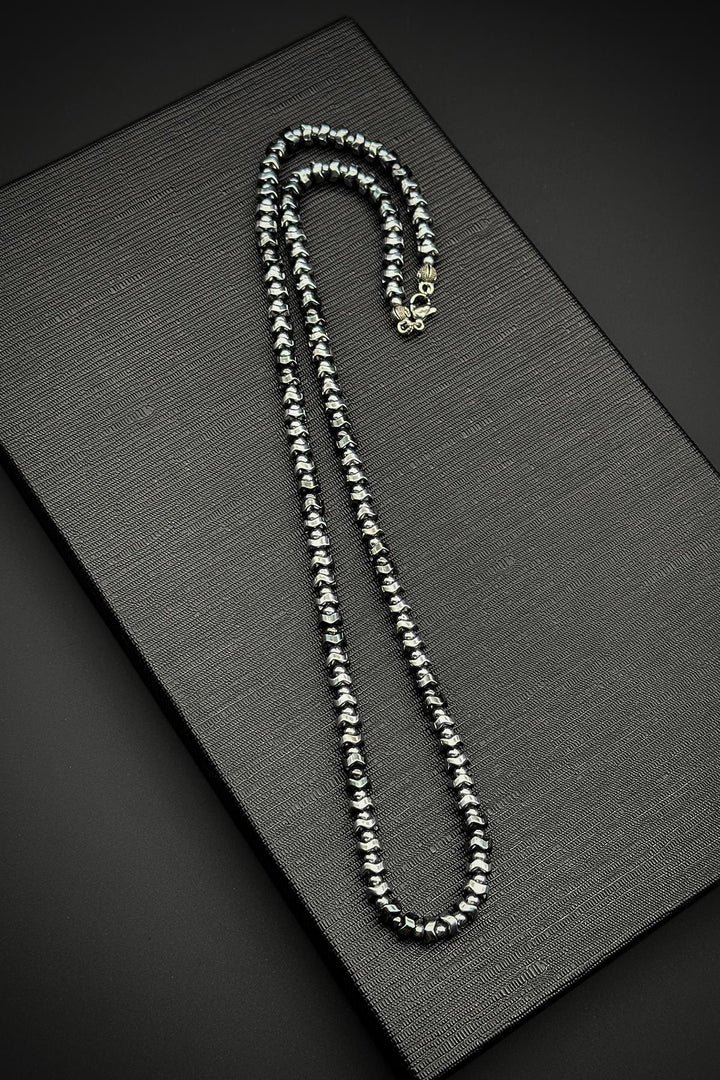 NVM FRNCH Hematite Natural Stone Smoky-Silver Color Men's Necklace FRJ30686-786-AB - Montauban