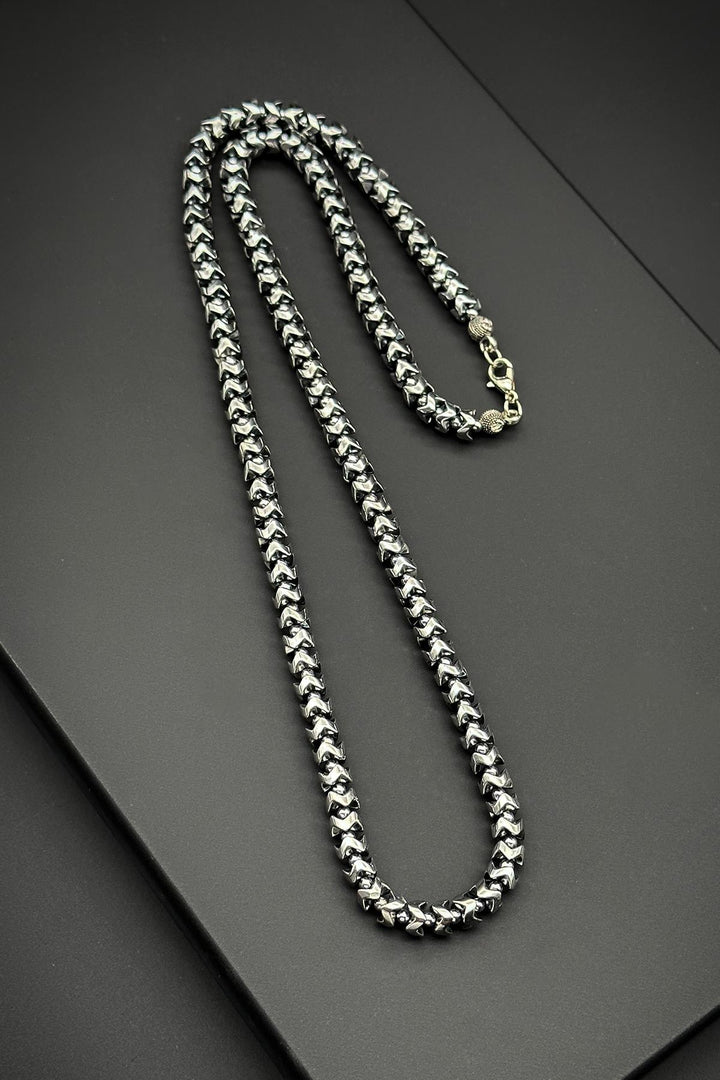 NVM FRNCH Hematite Natural Stone Silver Colored Men's Necklace FRJ30669-769-A - Nogales