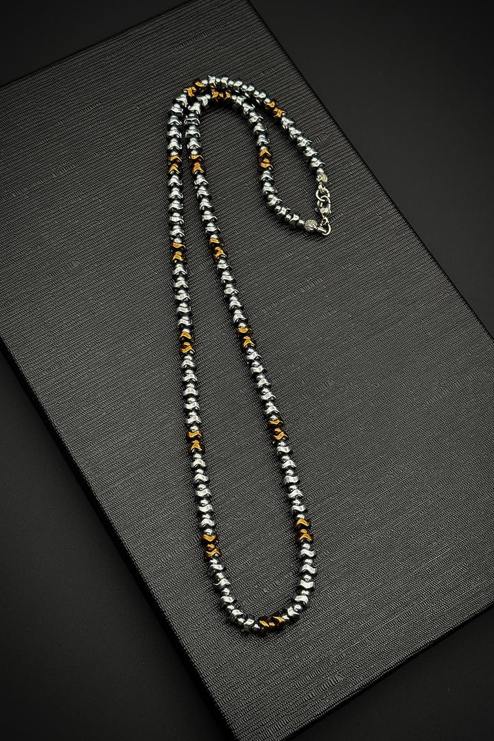 NVM FRNCH Hematite Natural Stone Rose-Silver Color Men's Necklace FRJ30686-786-AC - North Richland Hills