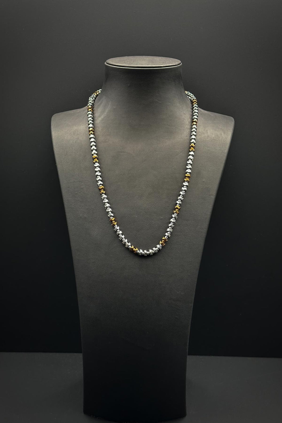 NVM FRNCH Hematite Natural Stone Rose-Silver Color Men's Necklace FRJ30686-786-AC - North Richland Hills