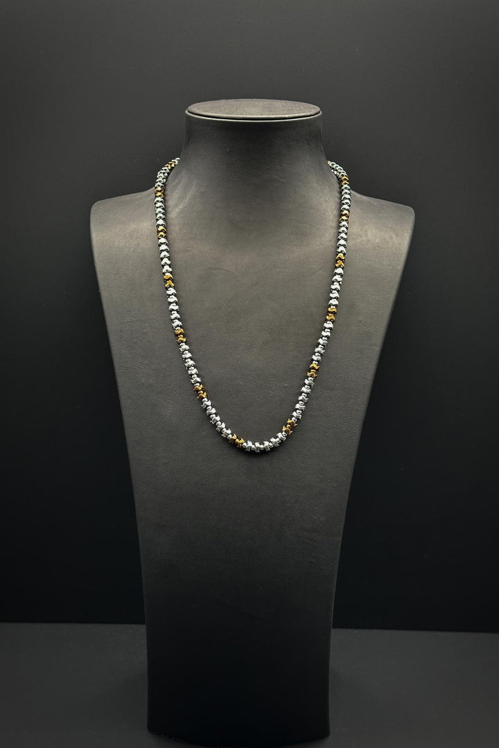 NVM FRNCH Hematite Natural Stone Rose-Silver Color Men's Necklace FRJ30686-786-AC - North Richland Hills