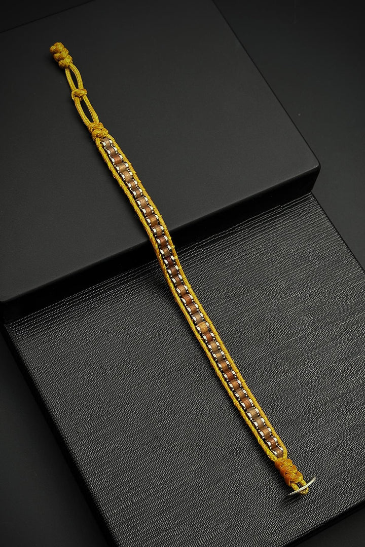 NVM FRNCH Hematite and Jasper Natural Stone Yellow Leather Men's Bracelet FRJ12460-3460-SK - Mitrovicë