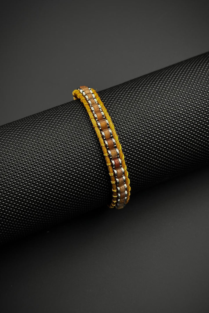 NVM FRNCH Hematite and Jasper Natural Stone Yellow Leather Men's Bracelet FRJ12460-3460-SK - Mitrovicë