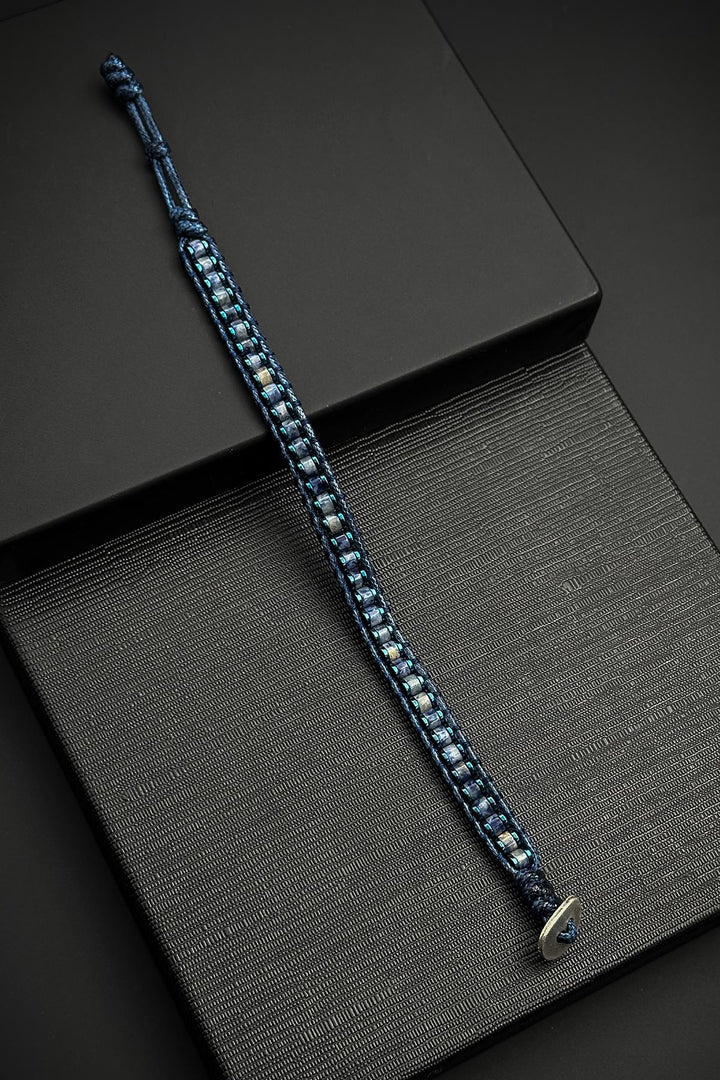 NVM FRNCH Hematite and Sodalite Natural Stone Navy Color Leather Men's Bracelet FRJ12460-3460-L - Konstanz