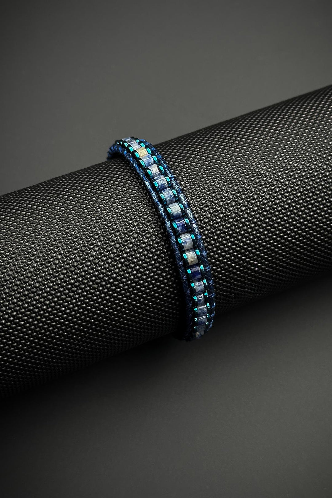 NVM FRNCH Hematite and Sodalite Natural Stone Navy Color Leather Men's Bracelet FRJ12460-3460-L - Konstanz