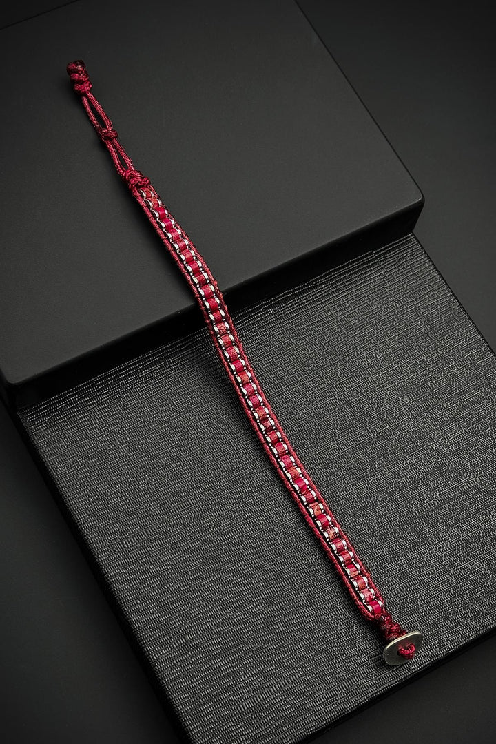 NVM FRNCH Hematite and Variscite Natural Stone Bordeaux Color Leather Men's Bracelet FRJ12460-3460-BA - Canton