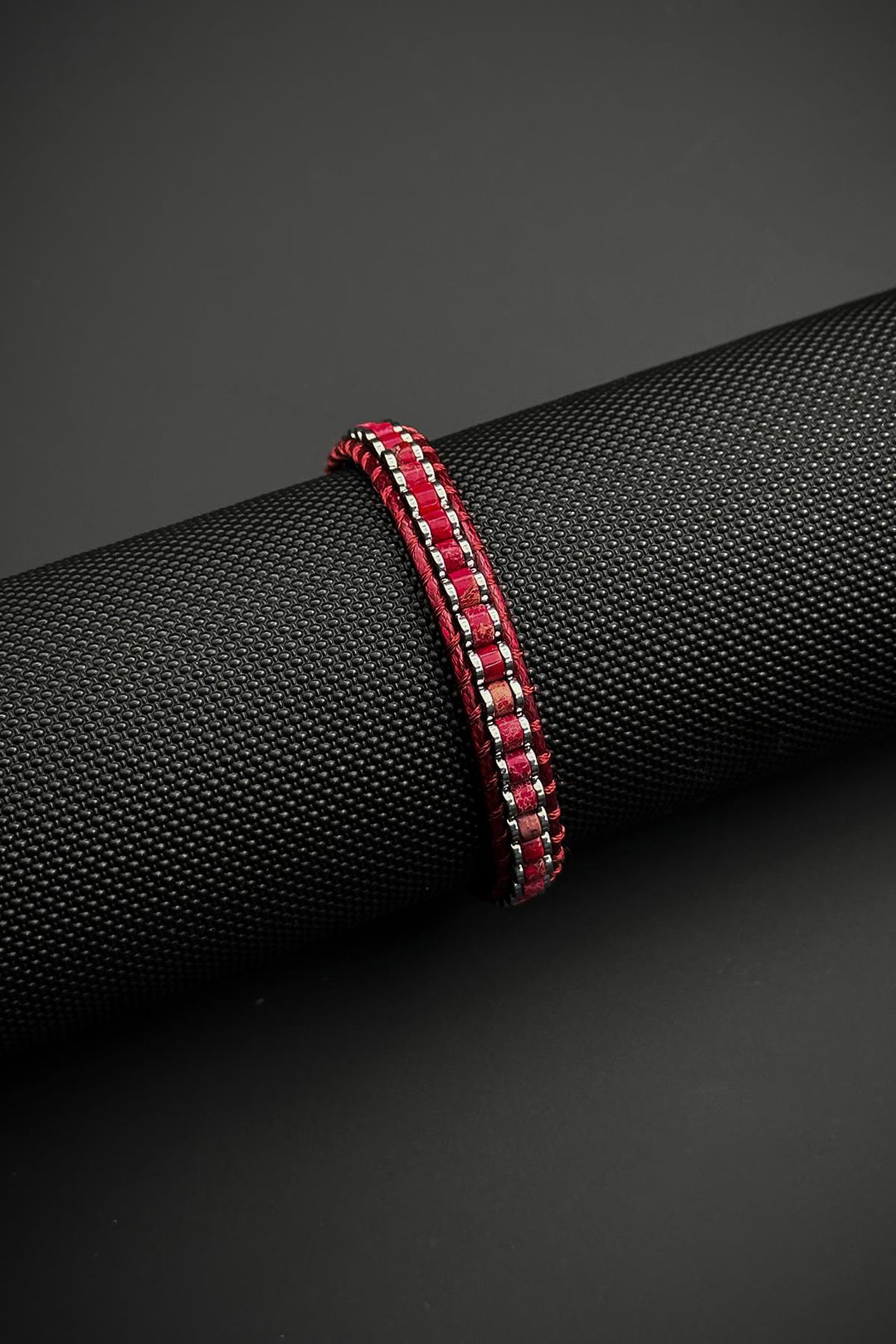NVM FRNCH Hematite and Variscite Natural Stone Bordeaux Color Leather Men's Bracelet FRJ12460-3460-BA - Canton