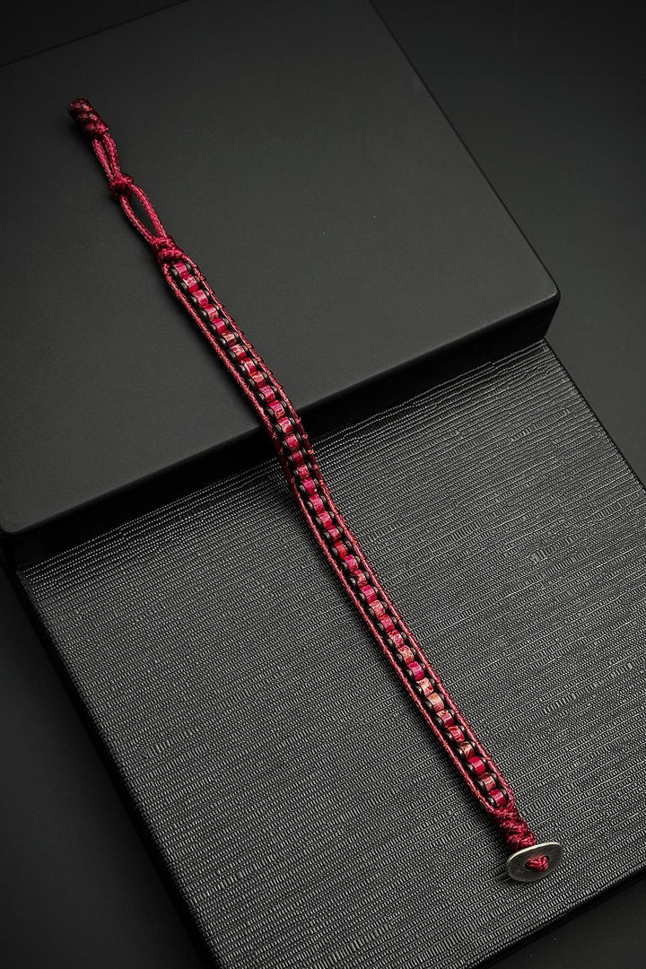 NVM FRNCH Hematite and Variscite Natural Stone Bordeaux Color Leather Men's Bracelet FRJ12460-3460-BS - Niagara Falls