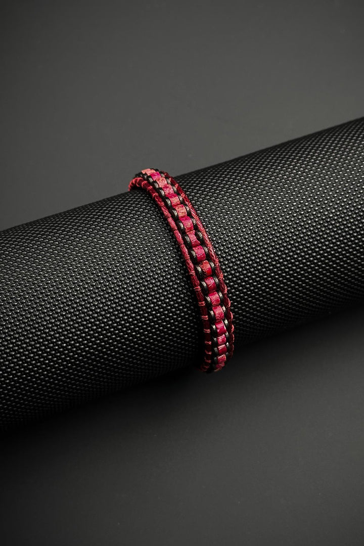 NVM FRNCH Hematite and Variscite Natural Stone Bordeaux Color Leather Men's Bracelet FRJ12460-3460-BS - Niagara Falls