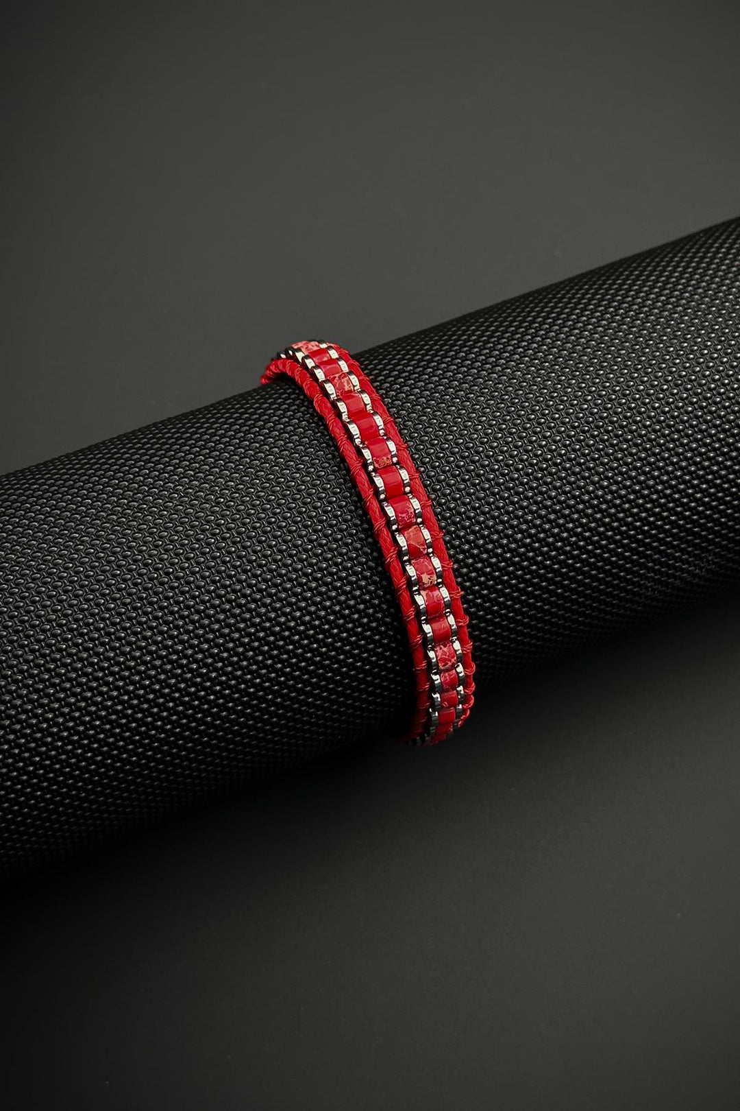 NVM FRNCH Hematite and Variscite Natural Stone Red Color Leather Men's Bracelet FRJ12460-3460-KA - Scottsdale