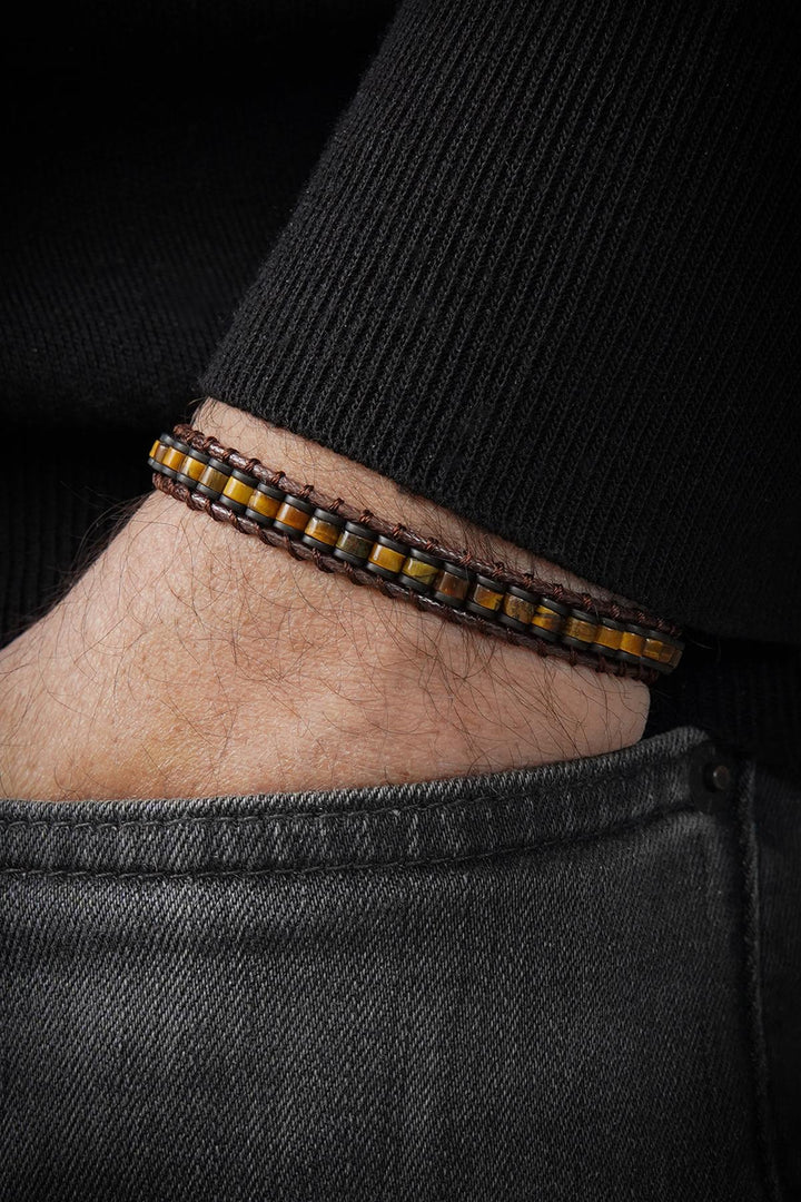 NVM FRNCH Leopard Eye Natural Stone Detailed Brown Men's Bracelet FRJ12449-3449-K - Catania