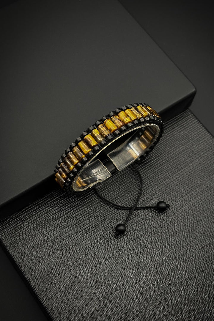 NVM FRNCH Tiger Eye Natural Stone Brown Adjustable Macrame Men's Bracelet FRJ12065-3065-K - Auckland
