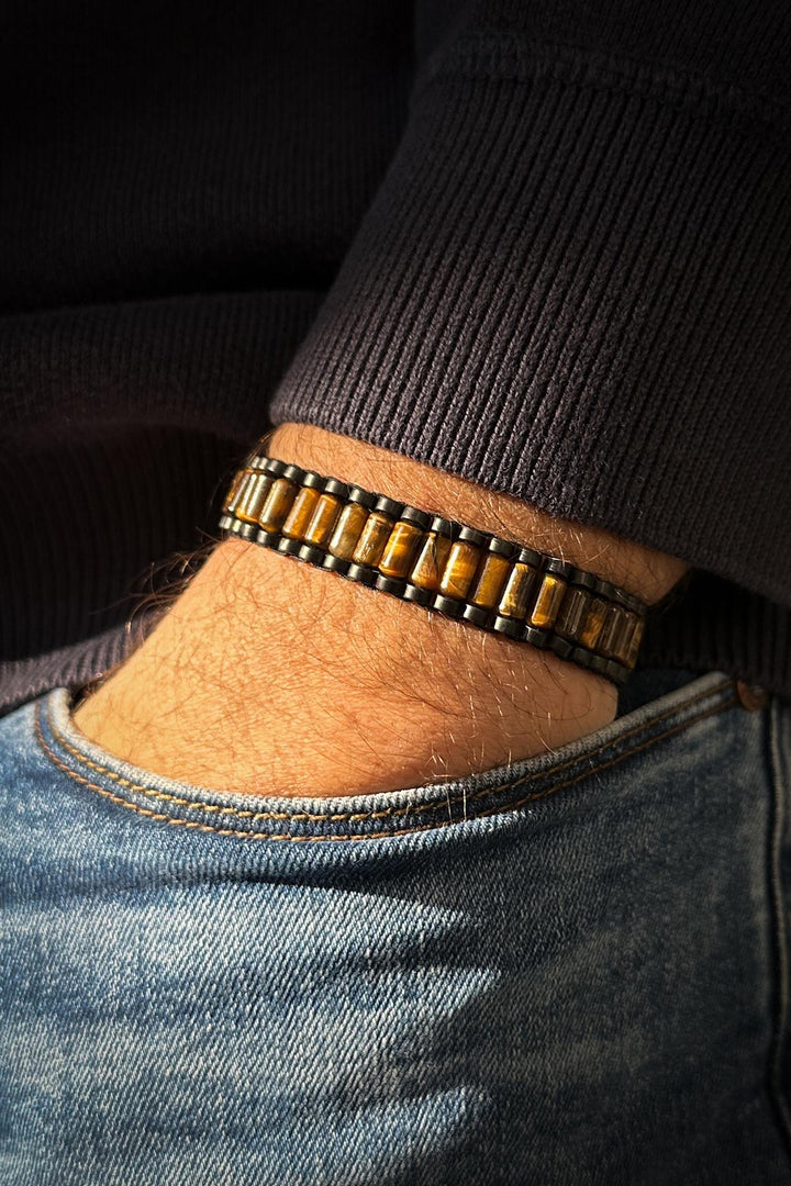 NVM FRNCH Tiger Eye Natural Stone Brown Adjustable Macrame Men's Bracelet FRJ12065-3065-K - Auckland