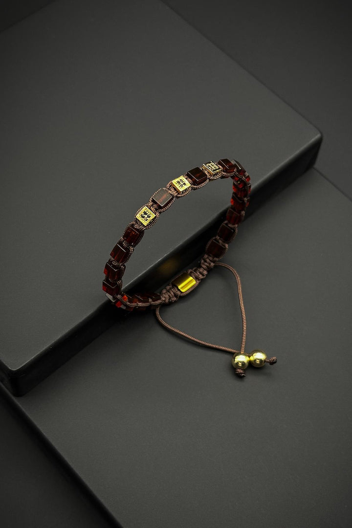 NVM FRNCH Amber Stone Zircon Detailed Brown Men's Bracelet FRJ11612712-KG5 - Straubing