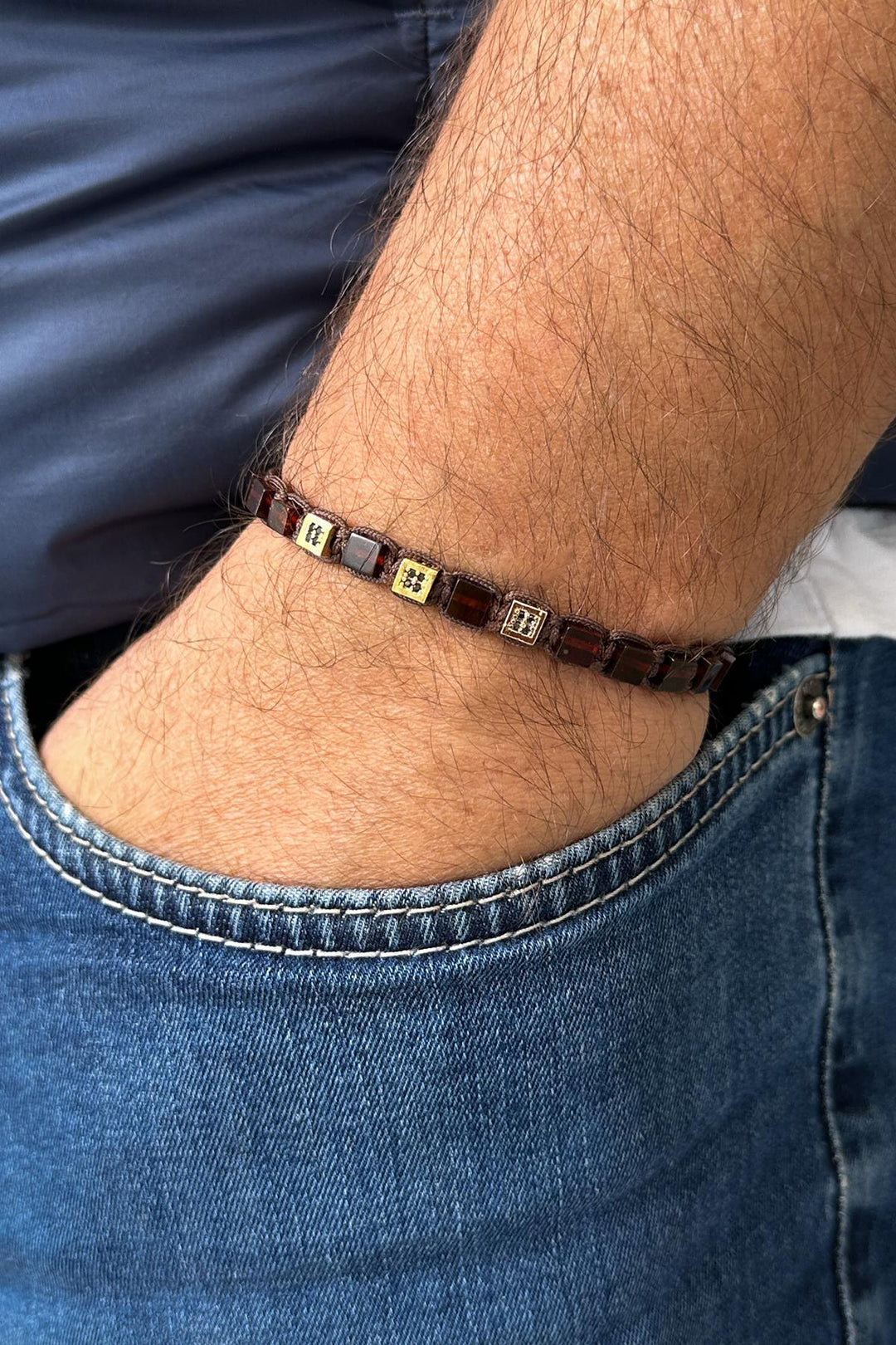NVM FRNCH Amber Stone Zircon Detailed Brown Men's Bracelet FRJ11612712-KG5 - Straubing