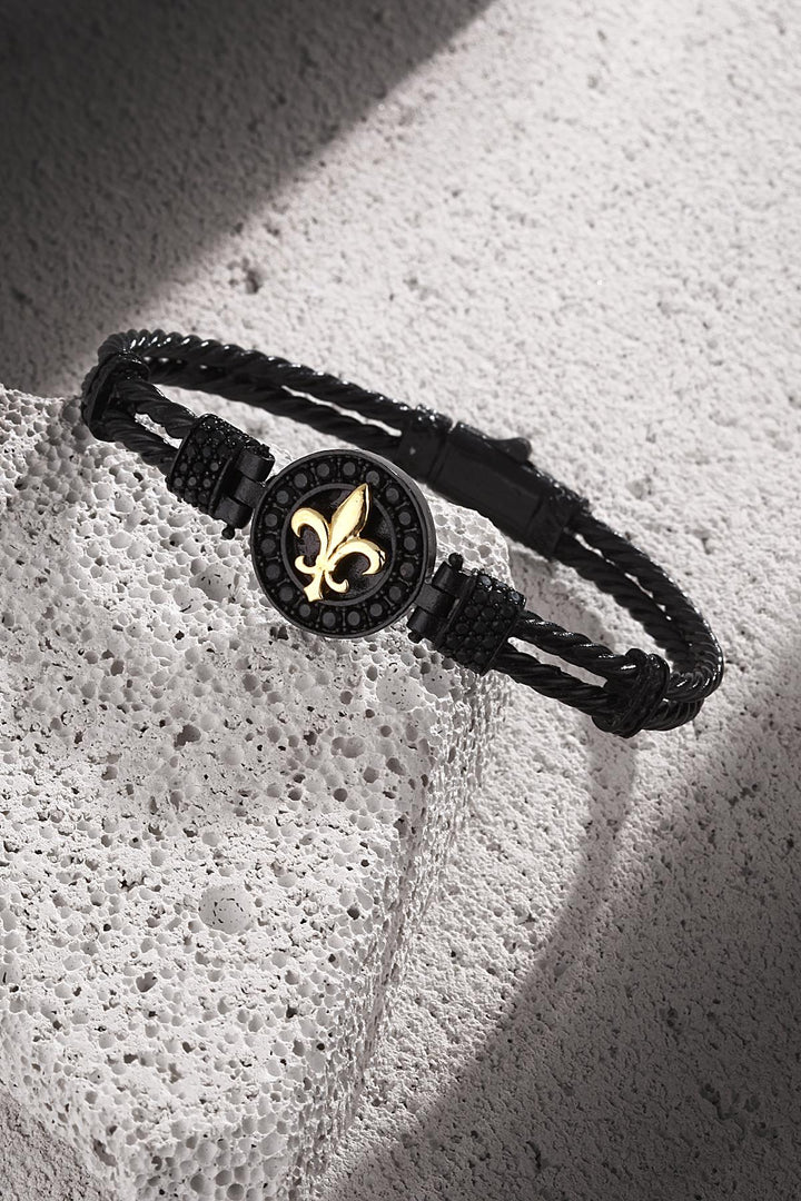NVM FRNCH Lilyum Figured Zircon Stone Gold-Black Color Handmade Men's Bracelet FRJ11225325-B2G - Brandon