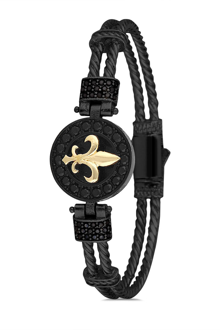 NVM FRNCH Lilyum Figured Zircon Stone Gold-Black Color Handmade Men's Bracelet FRJ11225325-B2G - Brandon