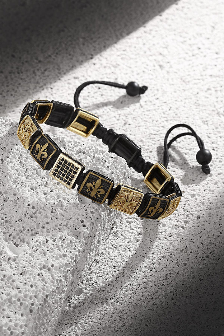 NVM FRNCH Lilyum Figured Zircon Stone Gold-Black Color Adjustable Men's Bracelet FRJ11246346-G - Maintal