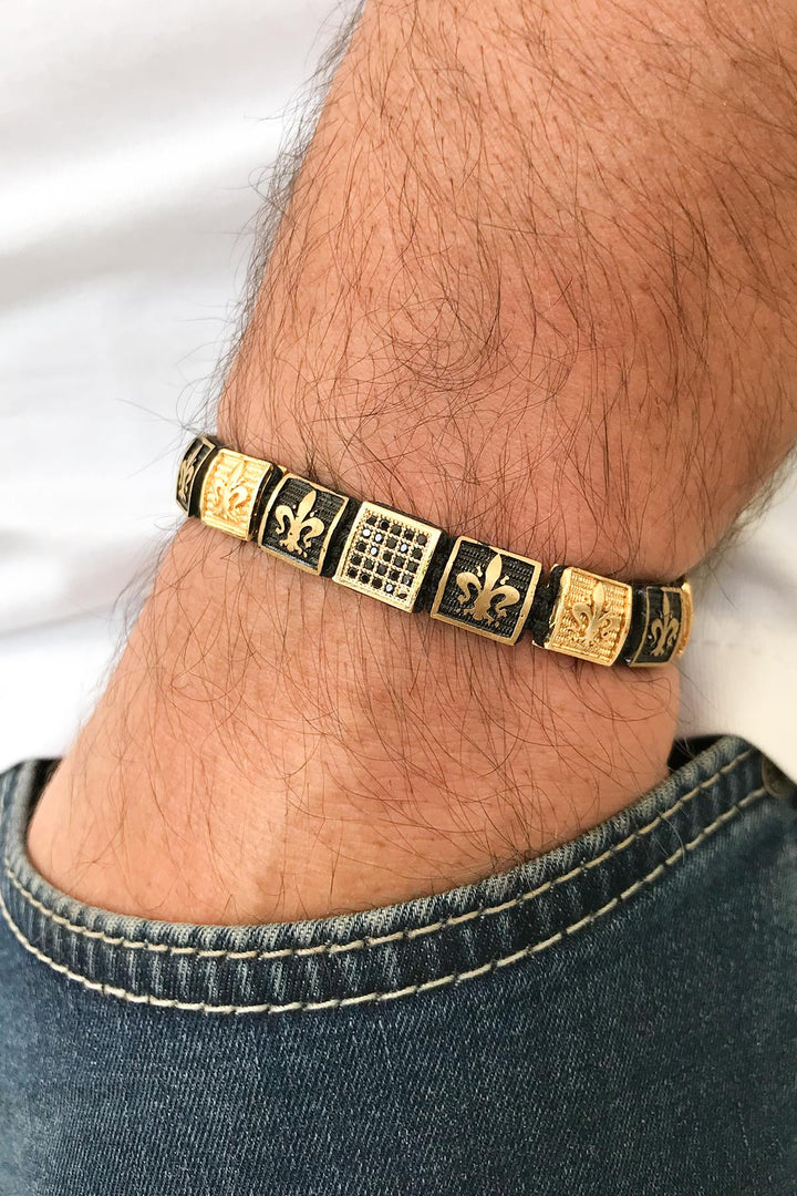 NVM FRNCH Lilyum Figured Zircon Stone Gold-Black Color Adjustable Men's Bracelet FRJ11246346-G - Maintal