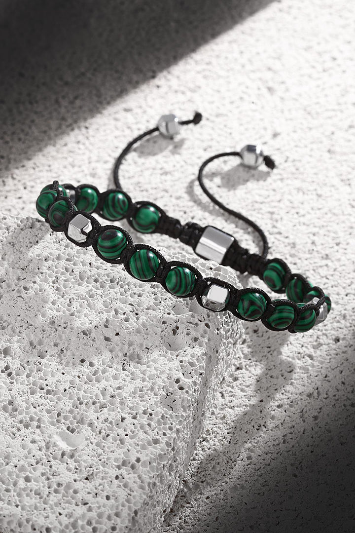 NVM FRNCH Malachite Natural Stone Green Color Adjustable Men's Bracelet FRJ11251351-Y - Hastings