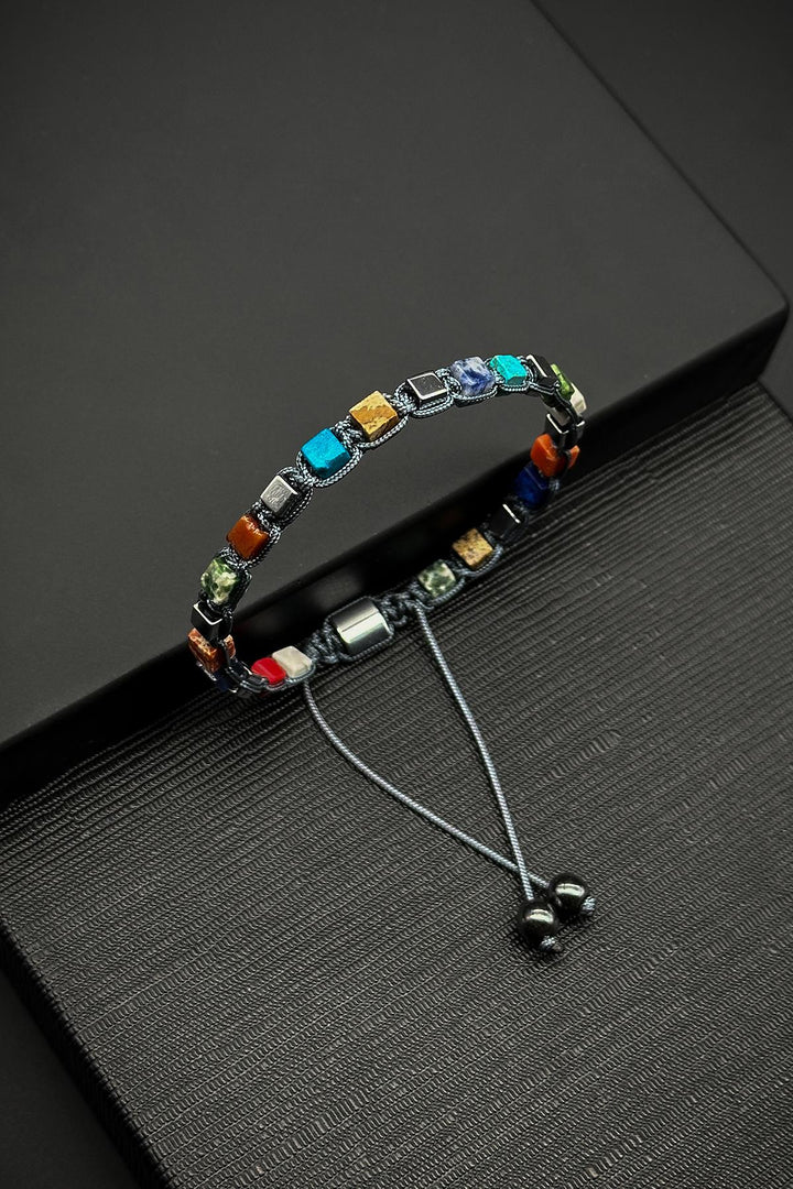 NVM FRNCH Mix Natural Stone Multicolored Adjustable Macrame Men's Bracelet FRJ12166-3166-CK - Weimar