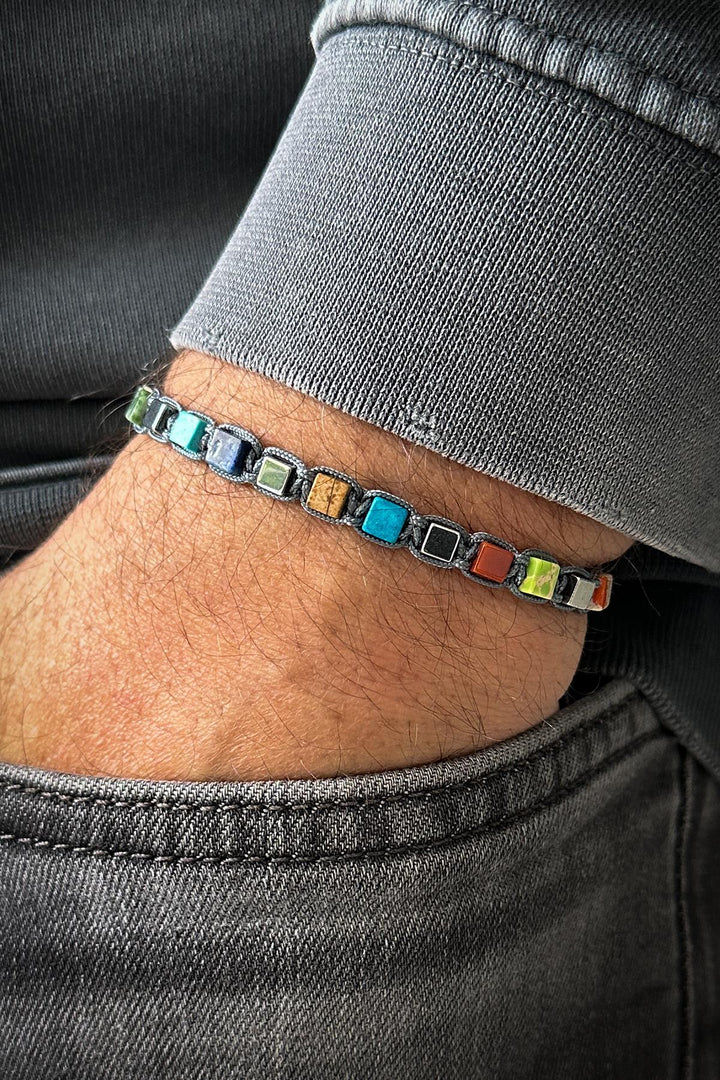 NVM FRNCH Mix Natural Stone Multicolored Adjustable Macrame Men's Bracelet FRJ12166-3166-CK - Weimar