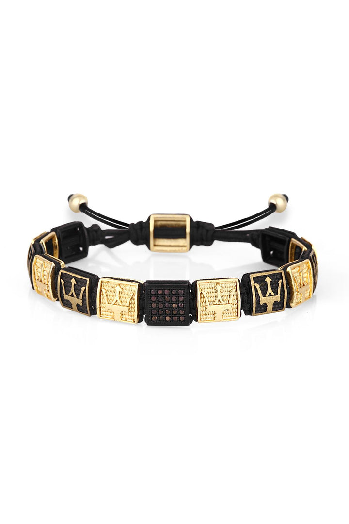 NVM FRNCH Spearhead Figured Zircon Stone Black-Gold Color Adjustable Men's Bracelet FRJ11245345-B2 - Hurst