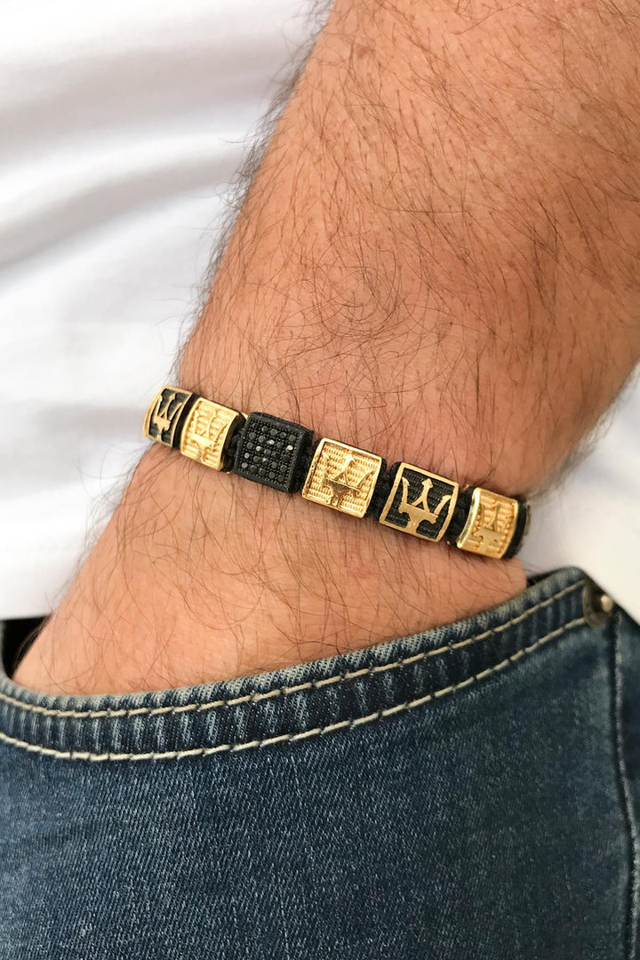 NVM FRNCH Spearhead Figured Zircon Stone Black-Gold Color Adjustable Men's Bracelet FRJ11245345-B2 - Hurst
