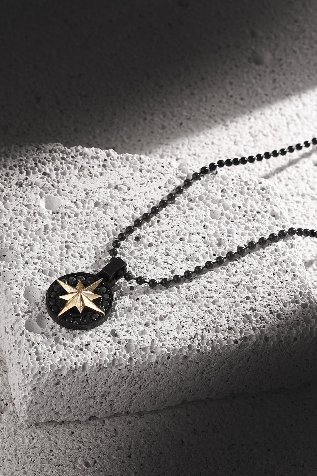 NVM FRNCH Compass Figure Zircon Stone Matte Black-Gold Color Men's Necklace FRJ30415-515-B2G - Ercolano