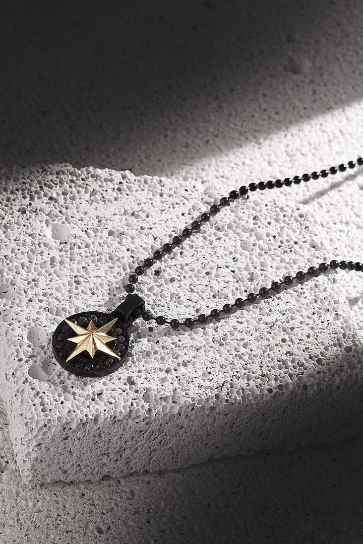 NVM FRNCH Compass Figure Zircon Stone Matte Black-Gold Color Men's Necklace FRJ30415-515-B2G - Ercolano