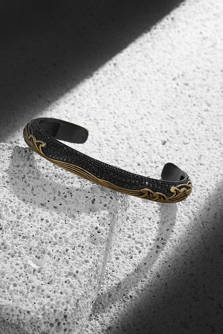 NVM FRNCH Shawl Pattern Black-Distressed Color Zircon Stone Handmade Men's Bracelet FRJ11231331-B3 - Hove