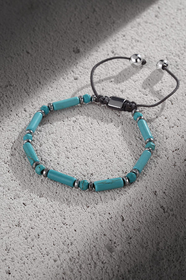 NVM FRNCH Cylinder Variscite Natural Stone Turquoise Color Adjustable Men's Bracelet FRJ11264364-M2 - Rivoli