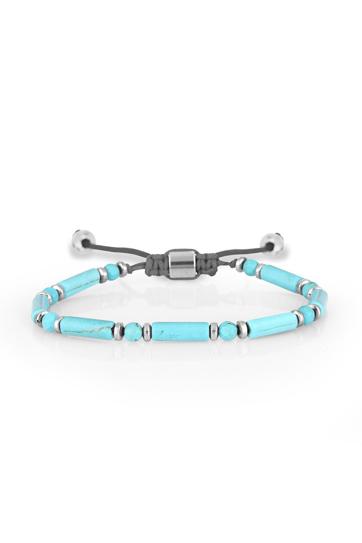NVM FRNCH Cylinder Variscite Natural Stone Turquoise Color Adjustable Men's Bracelet FRJ11264364-M2 - Rivoli